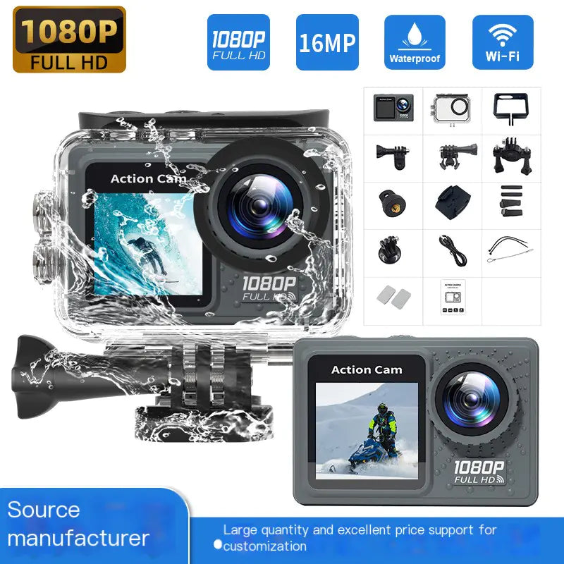 Outdoor Waterproof Sports Camera with Dual Screens 1080p