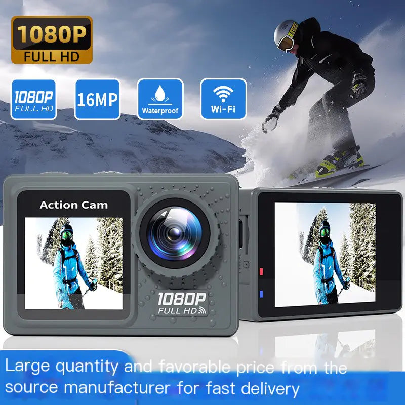 Outdoor Waterproof Sports Camera with Dual Screens 1080p