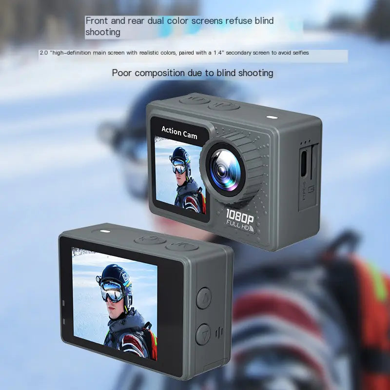Outdoor Waterproof Sports Camera with Dual Screens 1080p