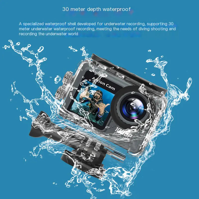 Outdoor Waterproof Sports Camera with Dual Screens 1080p
